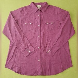 Wrangler Wrancher Shirts Magenta Pearl Snap Long Sleeve Shirt